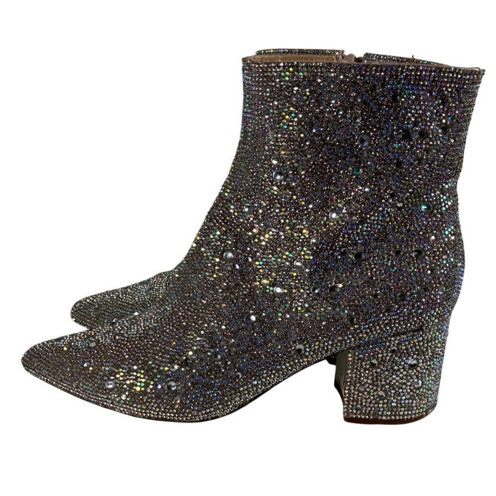 Betsey Johnson SB-Kyla Rhinestone Ankle Boots Grey Glass Stone Block Heel 6.5M - Picture 4 of 8